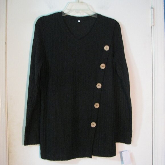 Unbranded Sweater Medium Black with Buttons Lux Super Soft Fabric Textured - Picture 1 of 4
